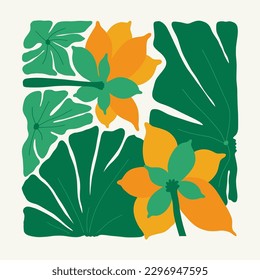 Abstrakte florale Elemente. Tropische botanische Zusammensetzung. Moderner Stil Matisse minimalistisch. Blumenposter, lade ein. Vektorgrafik-Arrangements für Grußkarten oder Einladungen