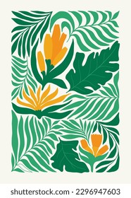 Floral abstract elements. Tropical Botanical composition. Modern trendy Matisse minimal style. Floral poster, invite. Vector arrangements for greeting card or invitation design