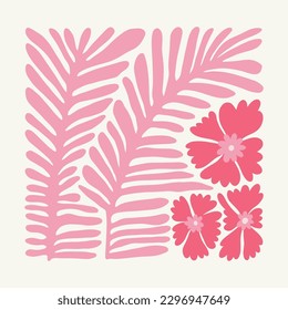 Floral abstract elements. Tropical Botanical composition. Modern trendy Matisse minimal style. Floral poster, invite. Vector arrangements for greeting card or invitation design