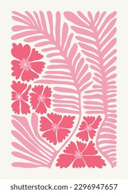 Floral abstract elements. Tropical Botanical composition. Modern trendy Matisse minimal style. Floral poster, invite. Vector arrangements for greeting card or invitation design