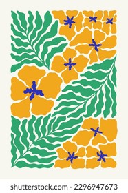Floral abstract elements. Tropical Botanical composition. Modern trendy Matisse minimal style. Floral poster, invite. Vector arrangements for greeting card or invitation design