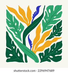 Abstrakte florale Elemente. Tropische botanische Zusammensetzung. Moderner Stil Matisse minimalistisch. Blumenposter, lade ein. Vektorgrafik-Arrangements für Grußkarten oder Einladungen
