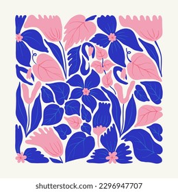 Floral abstract elements. Tropical Botanical composition. Modern trendy Matisse minimal style. Floral poster, invite. Vector arrangements for greeting card or invitation design