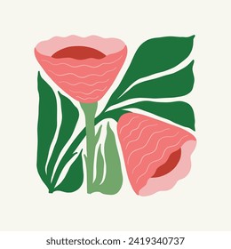 Floral abstract elements. Tropical Botanical composition. Modern trendy Matisse minimal style. Floral poster, invite. Vector arrangements for greeting card or invitation design