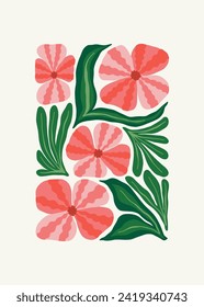 Floral abstract elements. Tropical Botanical composition. Modern trendy Matisse minimal style. Floral poster, invite. Vector arrangements for greeting card or invitation design