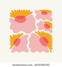 Abstrakte florale Elemente. Tropische botanische Zusammensetzung. Moderner Stil Matisse minimalistisch. Blumenposter, lade ein. Vektorgrafik-Arrangements für Grußkarten oder Einladungen