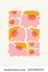 Floral abstract elements. Tropical Botanical composition. Modern trendy Matisse minimal style. Floral poster, invite. Vector arrangements for greeting card or invitation design