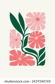 Floral abstract elements. Tropical Botanical composition. Modern trendy Matisse minimal style. Floral poster, invite. Vector arrangements for greeting card or invitation design