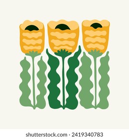 Elementos abstractos florales. Composición botánica tropical. Moderna moda Matisse minimalista. Afiche floral, invitación. Disposiciones de vectores para el diseño de tarjetas de felicitación o invitaciones