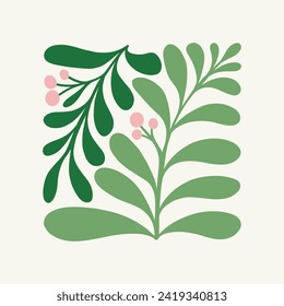 Elementos abstractos florales. Composición botánica tropical. Moderna moda Matisse minimalista. Afiche floral, invitación. Disposiciones de vectores para el diseño de tarjetas de felicitación o invitaciones