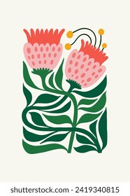 Floral abstract elements. Tropical Botanical composition. Modern trendy Matisse minimal style. Floral poster, invite. Vector arrangements for greeting card or invitation design