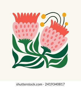 Floral abstract elements. Tropical Botanical composition. Modern trendy Matisse minimal style. Floral poster, invite. Vector arrangements for greeting card or invitation design
