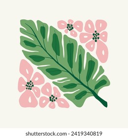 Floral abstract elements. Tropical Botanical composition. Modern trendy Matisse minimal style. Floral poster, invite. Vector arrangements for greeting card or invitation design