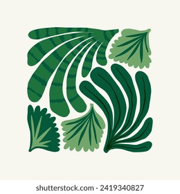 Elementos abstractos florales. Composición botánica tropical. Moderna moda Matisse minimalista. Afiche floral, invitación. Disposiciones de vectores para el diseño de tarjetas de felicitación o invitaciones