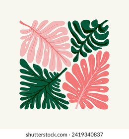 Floral abstract elements. Tropical Botanical composition. Modern trendy Matisse minimal style. Floral poster, invite. Vector arrangements for greeting card or invitation design