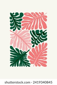 Floral abstract elements. Tropical Botanical composition. Modern trendy Matisse minimal style. Floral poster, invite. Vector arrangements for greeting card or invitation design