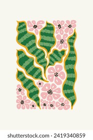 Abstrakte florale Elemente. Tropische botanische Zusammensetzung. Moderner Stil Matisse minimalistisch. Blumenposter, lade ein. Vektorgrafik-Arrangements für Grußkarten oder Einladungen