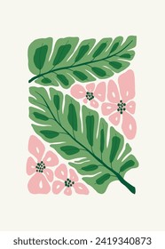 Abstrakte florale Elemente. Tropische botanische Zusammensetzung. Moderner Stil Matisse minimalistisch. Blumenposter, lade ein. Vektorgrafik-Arrangements für Grußkarten oder Einladungen