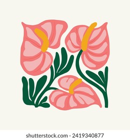Floral abstract elements. Tropical Botanical composition. Modern trendy Matisse minimal style. Floral poster, invite. Vector arrangements for greeting card or invitation design