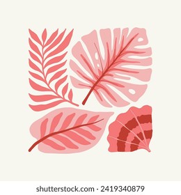 Floral abstract elements. Tropical Botanical composition. Modern trendy Matisse minimal style. Floral poster, invite. Vector arrangements for greeting card or invitation design