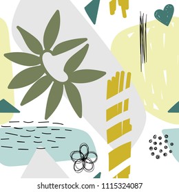 Floral abstract geometric seamless pattern with leaf