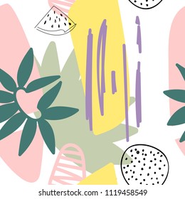 Floral abstract geometric seamless pattern with leaf