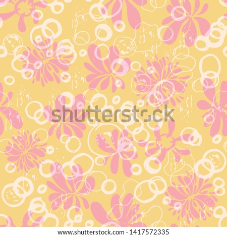 Floral abstract geometric seamless pattern, yellow background. Pattern can be used for wallpaper, pattern fills, background, surface textures