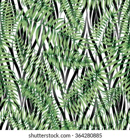 Floral abstract geometric tiled pattern. Tropical palm leaves seamless background