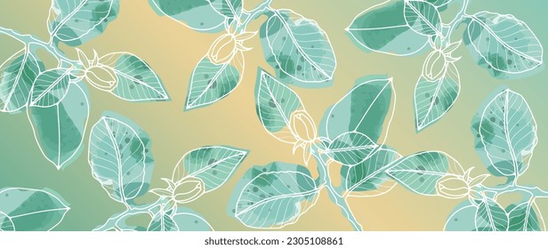 Floral abstract gradient background with rose branches in a watercolor style. Background for postcards, decor, posters, wallpapers and presentations