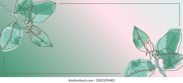 Fondo de gradiente abstracto floral con ramas de rosa en un estilo acuarela. Antecedentes de postales, decoración, carteles, tapices y presentaciones. Marco para texto o foto.