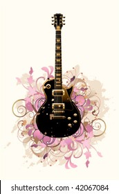 Floral abstract with guitar on a white background