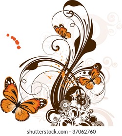 Floral abstract illustration with butterflies  for design.