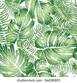 Floral abstract leaf tiled pattern. Tropical palm leaves seamless background