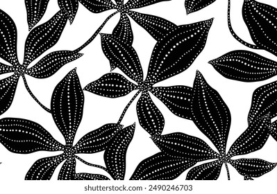 Floral abstract leaves seamless pattern with dotted flat style.