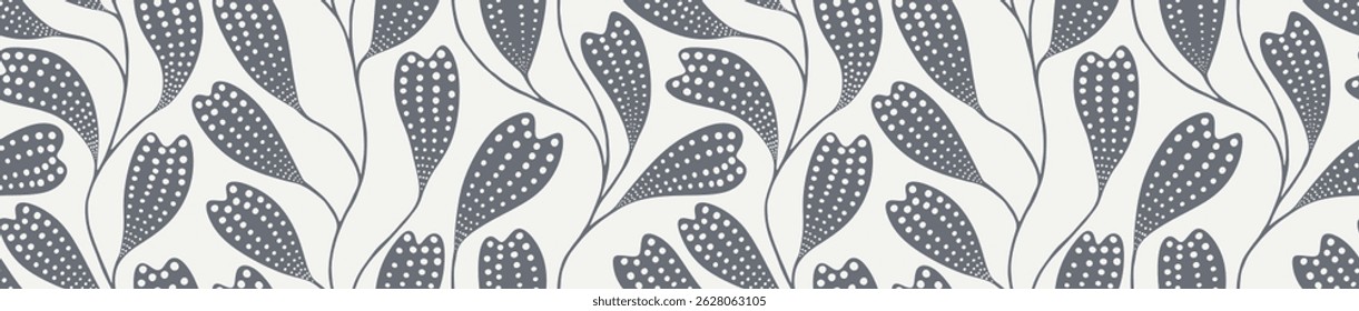 Floral abstract leaves seamless pattern with dotted flat style.
