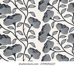 Floral abstract leaves seamless pattern with dotted flat style.	