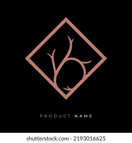 floral abstract line art style logo icon with square frame for elegant and beauty product or branding
