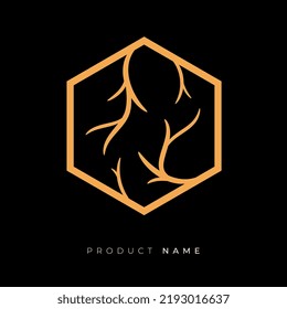 floral abstract line art style logo icon with hexagon frame for elegant and beauty product or branding
