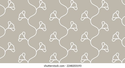 Floral abstract oriental seamless pattern with minimalistic linear flowers vector illustration