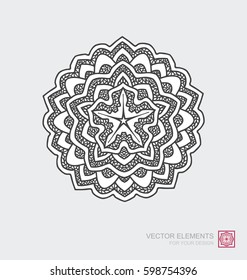 Floral abstract ornament of round shape. Mandala, graphic elements are drawn by hand. Modernistic Art.