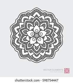 Floral abstract ornament of round shape. Mandala, graphic elements are drawn by hand. Modernistic Art.