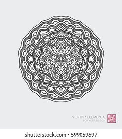 Floral abstract ornament of round shape. Mandala, graphic elements are drawn by hand. Modernistic Minimalist Art.