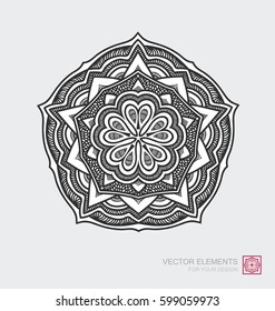 Floral abstract ornament of round shape. Mandala, graphic elements are drawn by hand. Modernistic Minimalist Art.