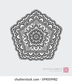 Floral abstract ornament of round shape. Mandala, graphic elements are drawn by hand. Modernistic Minimalist Art.