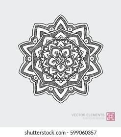 Floral abstract ornament of round shape. Mandala, graphic elements are drawn by hand. Modernistic Art.