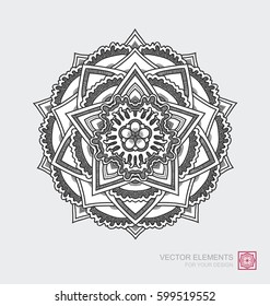 Floral abstract ornament of round shape. Mandala, graphic elements are drawn by hand. Modernistic Minimalist Art.