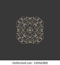 Floral abstract ornament of square shape. Decorative design, Vector graphic elements. Modernist Minimalist Art 