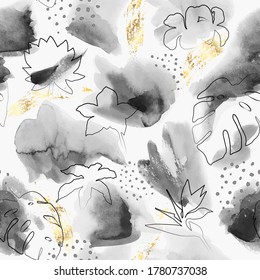 Floral abstract painted vector pattern. Watercolor wet brush hand drawn paper texture background.