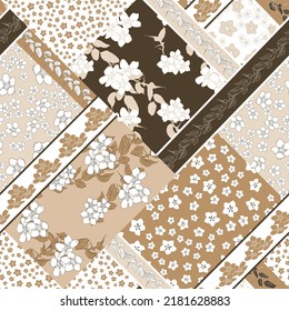 Floral abstract patchwork seamless pattern background.