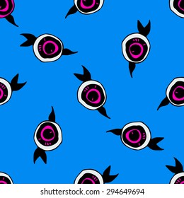 Floral abstract pattern with black roses and leaves. Vector seamless background